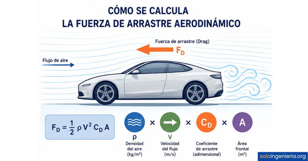 cómo se calcula la fuerza de arrastre aerodinámico
