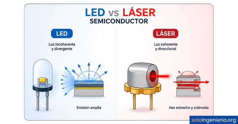 diferencia entre led y láser semiconductor