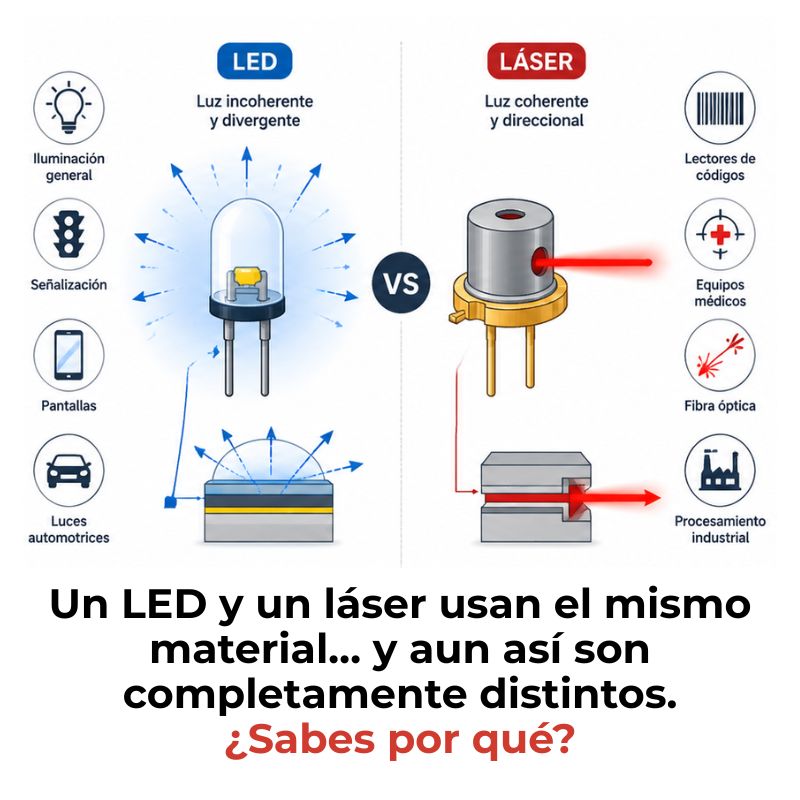 diferencia entre led y láser semiconductor